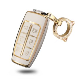 ontto Compatible with Genesis Key Fob Cover for GV70 G70 Smart Remote Case for G80 GV80 Car Key Holder for G90 GV90 Key Shell(Beige,Type A)
