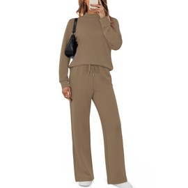 SAMPEEL Lounge Sets for Women Two Piece Outfits Casual 2 Piece Sweatsuits Tracksuit Set Womens Fall Fashion 2025 Sweatpants Winter Clothing Mock Neck Sweat Set Loungewear Matching Sets Light Taupe L