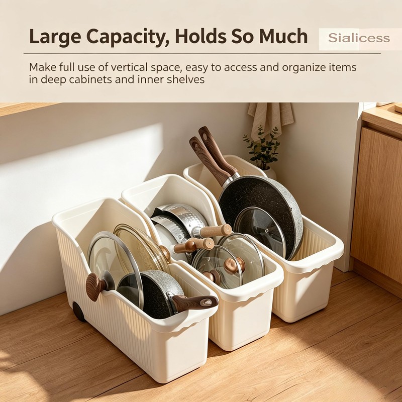 Extra Large Cream Rolling Under Sink Storage Bin with Wheels