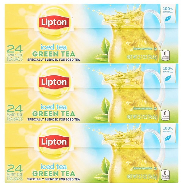 Lipton Iced Green Tea Bags Family Size, 24 Tea Bags (Pack of 3, Total of 72 Tea Bags)