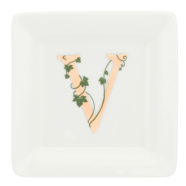 La Porcelaine Blanche - Soucoupe carrée Lettre V - Décoration Maison, Cuisine - Ligne Adorato - Idée Cadeau - Porcelaine - 10 x 10 x 1,5 cm
