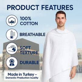 Ihram for Men – 2-Piece Hajj and Umrah Towel Set – 100% Natural Cotton – Soft, Non-Stitched 110x220 cm (43x86 in) – Ahram Ehram