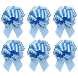 Large Light Blue Gift Wrap Pull Bows - 5" Wide, Light Blue Ribbon Big Pull Flower Bows for Baby Shower Gifts and Presents, Set of 6 (Light Blue)