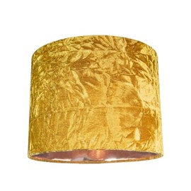 Chic and On-Trend Ochre Mustard Crushed Velvet Fabric 8" Table or Pendant Drum Lampshade with Shiny Copper Inner - 40watt Maximum | Perfect for Residential or Commercial by Happy Homewares