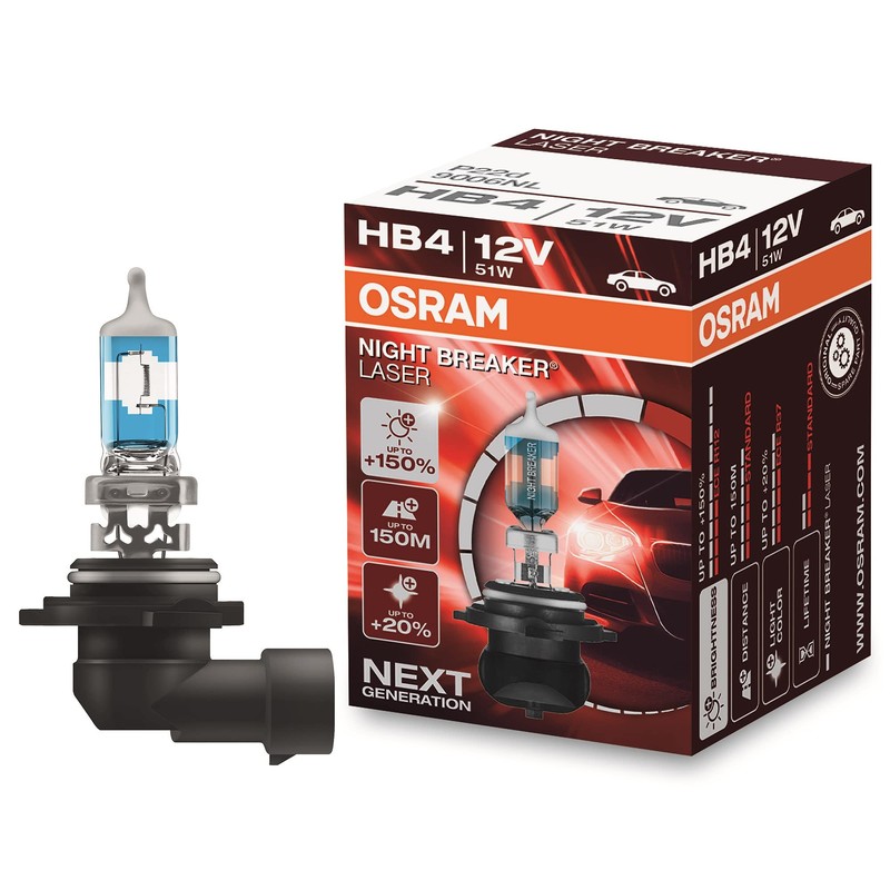 OSRAM OSRAM NIGHT BREAKER LASER HB4, +150% more brightness, halogen