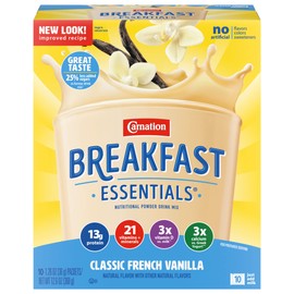 Carnation Breakfast Essentials Nutritional Powder Drink Mix Packets, Classic French Vanilla, Just Add Milk, 10 Drink Mix Packets Per Box (Pack of 1) 12.6 Ounce