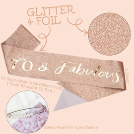 TOBATOBA 70th Birthday Decorations for Women, Rose Gold Birthday Crown 70 & Fabulous Sash for Women, 70th Birthday Gifts for Women Happy 70th Birthday Decorations 70th Birthday Party Favors