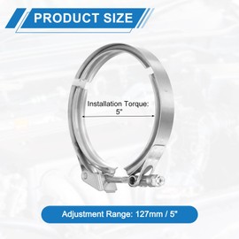 sourcing map 5" Quick Release V Band Clamp 304 Stainless Steel for Exhaust Systems Downpipe Exchange Exhaust Accessories, Adjustment Range 127mm / 5inch
