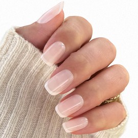 Olive & June Instant Mani Press-On Nails (Glue) | Medium, Squoval | 42 Fake Nails, 21 Sizes | Non-Toxic, Long-Lasting | Recycled Materials | Realistic Look | Salon-Quality at Home | Classic French