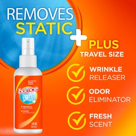 Bounce Anti Static Spray, 3 in 1 Instant Anti Static Spray & Instant Wrinkle Release, Odor Eliminator & Fabric Refresher, Travel Size (3 Oz,Pack of 3)