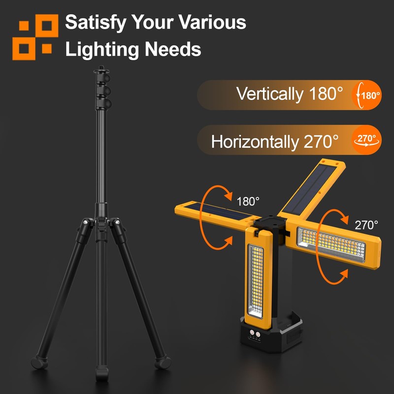 iodoo 13200mAh Rechargeable Solar Work Light,IPX4 Waterproof with Folding Stand