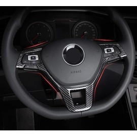 MAXDOOL Carbon Fiber Steering Wheel Cover Sequins Frame Trim Emblem for VW Volkswagen Jetta Passat e-Golf Golf Sportwagen Alltrack Arteon Atlas Tiguan Interior Accessories