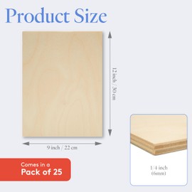 6 mm Baltic Birch Plywood 1/4 x 12 x 9 Inch, Box of 25 B/BB Grade Craft Wood, Stronger Than Basswood Sheets, for Laser, CNC Cutting and Wood Burning, by Woodpeckers