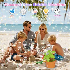 Panamalar Coconut Tree Bubble Machine, Electric Plant Bubble Blower Machine for Kids 8000+ Bubbles per Minute, Automatic Bubble Maker Toy with Solution/Lights for Outdoor Party Wedding, Green