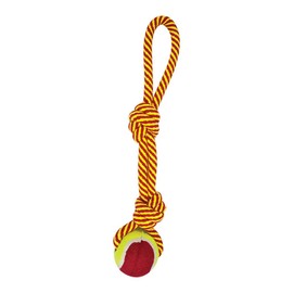 Fancy Pets Juguete Jaladera para Perro con Pelota de Tenis y Doble Nudo, Cuerda Resistente, Tamaño 35 cm