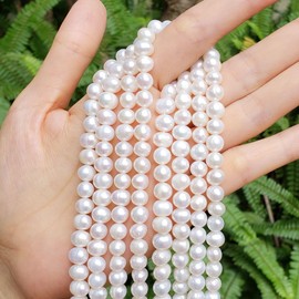 1 Strand Natural A+ Quality Round White Cultured Freshwater Pearl Loose Beads 7-8mm for Jewelry Making ~ 15 Inch fp2-78