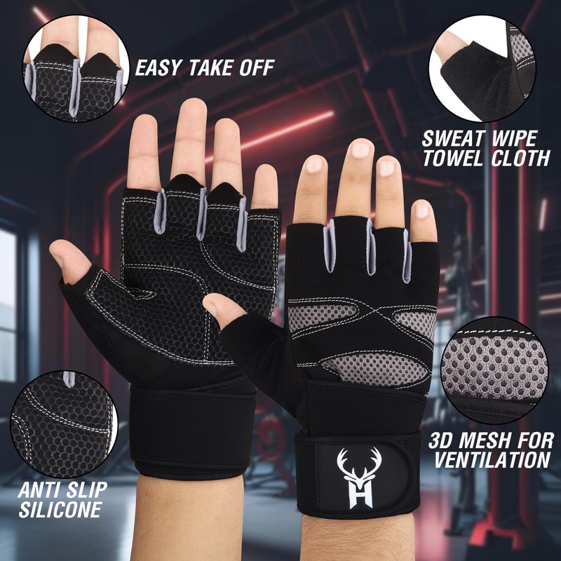 HHH Gym Gloves,Training Gloves Full Wrist Support,Breathable Extra Grip Palm
