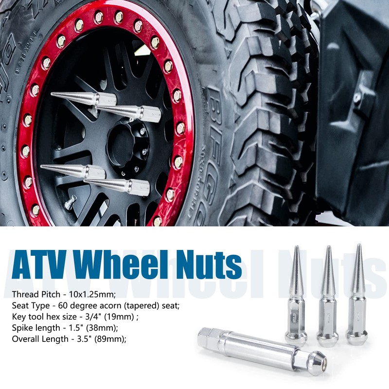 JiiinMiiin M10x1.25 Long Steel Spike Lug Nuts, Thread Pitch 10x1.25,