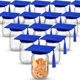 Amyhill 16 Sets Graduation Mason Jars for Centerpieces 12 oz Plastic Class of 2025 Candy Gifts Jar for Graduation Centerpieces(Blue)