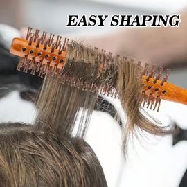 tiyiyok Professionelle Rundbürste, Mehrzweck-Bartbürste mit Naturholz, ideal für lockiges Haar, Pony und kurzes Haar, Anti-Zieh-Bürste zum Entwirren, Volumen und perfektes Trocknen