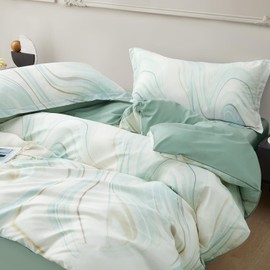 SAPHREAS HOME Green Marble Pattern Duvet Cover Set Queen Size Tie-Dye Bedding Set 3 Pieces Soft Cotton 1 Duvet Cover with Zipper 2 Pillowshams, Sandbank（green）