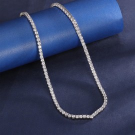 Cubic Zirconia Necklace V Shape 18K White Gold Plated 4.0mm Round Cubic Zirconia Classic Tennis Necklace For Women
