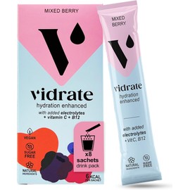 Electrolytes Powder - Hydration Sachets Packed with Vitamins - Zero Sugar Rehydration Sachet with No Artificial Sweeteners & Preservatives by ViDrate - Mixed Berry Small Pack, 8 Electrolytes Sachets