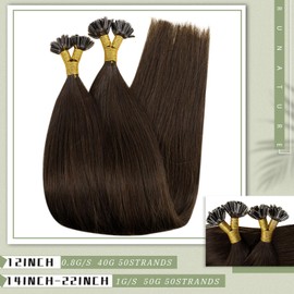 RUNATURE U Tip Hair Extensions Human Hair Brown U Tip Human Hair Extensions Darkest Brown Pre Bonded Hair Extensions Straight Hot Fusion Brown U Tips Extensions 24 Inch 50g 50 Strands