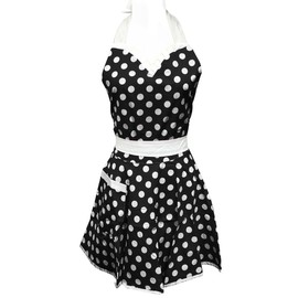Wrapables Adjustable Flirty Hostess Apron, Black Polka Dots