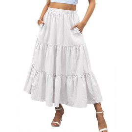 Zeagoo Women’s Skirt Maxi Skirts for Women Casual High Waist Skirt A-Line Long Skirts Summer Elastic Skirt with Pockets White XXL