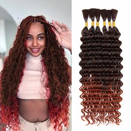 Deep Wave Bulk Hair for Braiding 20 Inch 6 Bundles 200g Natural Black Curly Braiding Hair for Boho Braids No Weft Wet and Wavy Braiding Hair Extensions (#1B350,200g/ 6 bundles)20Inch