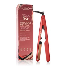 Almost Famous Digital 2 in 1 Twist Hair Straightener and Curling Flat Iron with Rose Gold Titanium Plates, Adjustable Heat Setting, Professional Beauty Tool for All Hair Type - Red