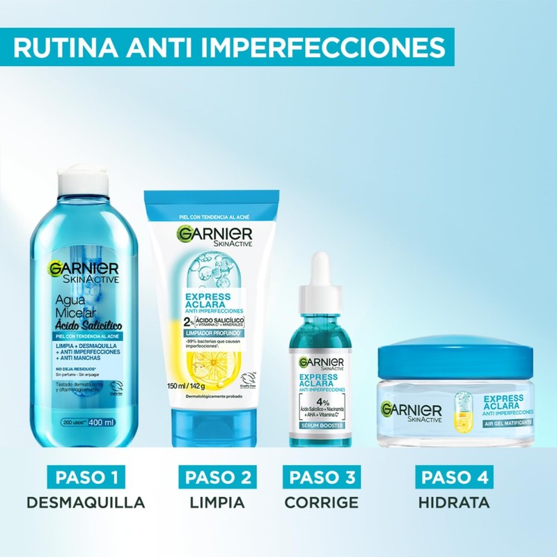 Garnier Express Aclara Gel Limpiador Facial Ácido Salicílico y Vitamina