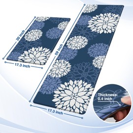 SofterCharm Kitchen Mats, 2PCS Non-Slip Cushioned Rugs, Anti-Fatigue Waterproof Floor Rug, Washable Standing Desk Mat, Home Laundry Office Apartment Decor and Accessories (17.3" ×59" +17.3" ×30"-Blue)