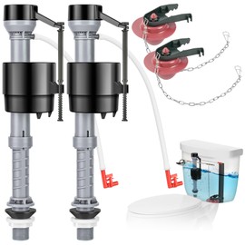 Teviora Universal Toilet Flusher Replacement Kit, Water-Saving & Height Adjustable Fill Valve, 2-Inch Flapper, Quiet & Anti-Siphon Toilet Repair Kit Inside Tank, Easy to Install (Red, 2-Pack)
