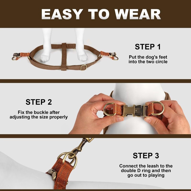 Didog Step in Dog Harness with Metal Buckles, Freedom Nylon