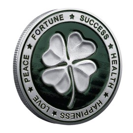 Lucky Coin with Good Luck Four Leaf Clover and Elephant and Lucky Symbols Commemorative Coin