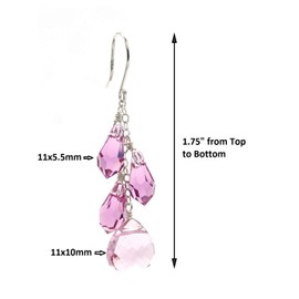 LTC Designs Sterling Silver Faceted Austrian Crystal Light Rose Multi-Teardrop and Briolette Fishhook Earrings for Women and Friends