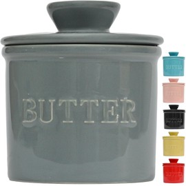 PriorityChef French Butter Crock with Lid, Keep Butter Spreadable & Fresh, Butter Keeper to Leave On Counter, French Butter Dish Perfect for Bread and Toast, Ideal Kitchen Gift, Grey