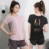 Feminine Cooling Short-Sleeve Yoga Top with Comfortable Two-Hole Back Black/M5566