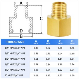 ChillWaves Brass Pipe Fitting, Reducer Adapter 1/2" NPT Female x 1/2" NPT Male Thread Adapter(6-PACK)