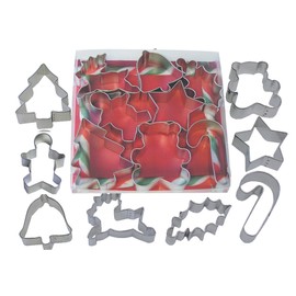 R&M International Christmas Cookie Cutters, Tree, Gingerbread Boy, Bell, Star, Candy Cane, Holly, Teddy Bear, Reindeer, 8-Piece Set