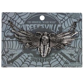 kreepsville 666 Gothic Death's Head Hawk Moth Necklace Insect Skull Pendant with Adjustable Chain, Chrome