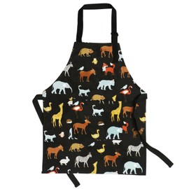 Children Aprons, Pure Cotton Canvas Kids Aprons with Adjustable Neck Strap and Pocket Animal Print Child Chef Aprons for Boys and Girls Cooking Baking Painting Aprons in 2 Sizes (Black 2, L)