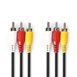 KnnX 28133 - Composite Audio Video Stereo Cable - 3 x RCA Phono male to male - Length: 2m - triple Red, White, Yellow connector plugs