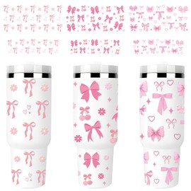Rngmsi UV DTF Cup Wrap - 3 Set Coquete UV DTF Cup Wrap for 40 oz Tumbler, Pink Bow Cherry Flower Uvdtf Decals for Girls Women, Waterproof Rub on Transfer Stickers, DIY Crafts