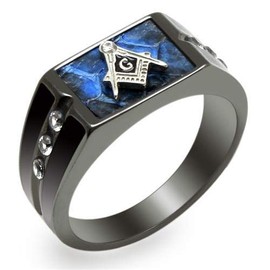 YVO Men's Stainless Steel Masonic Lodge Freemason Ring - Black - NO Engraving - Size 11