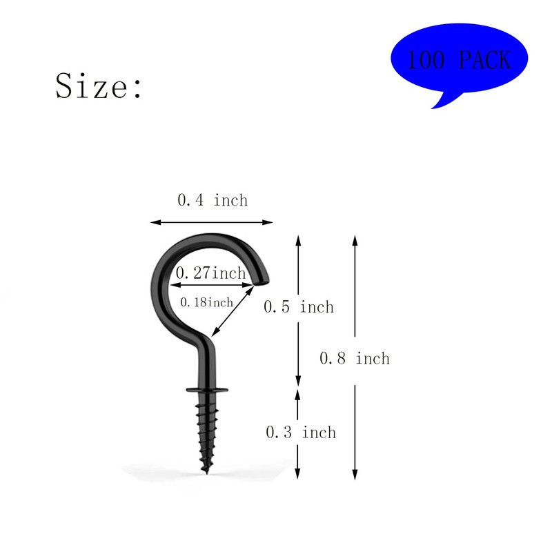 Goiio 100 Pieces 1/2 inch Ceiling Hooks, Black Zinc Plated