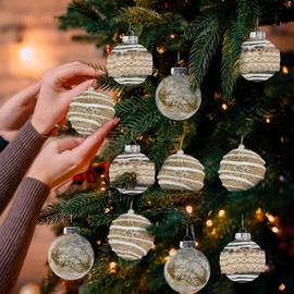 3.15" Champagne Christmas Ball Ornaments - MuRealy Large Glitter Christmas Balls Shatterproof Decoration, Delicate Hanging Pearl Foam Balls for Xmas Party Wedding Holiday Home Décor (9 Pcs,8cm)