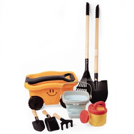 CHEERBANK Kids Gardening Tools Set, 8 Pieces, Wagon with Beach and Garden Tools, Shovel, Rake, Outdoor Toys for Kids 3-4 Years Old